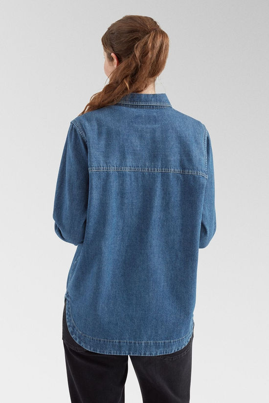Womens Coral Denim Long Sleeve Shirt