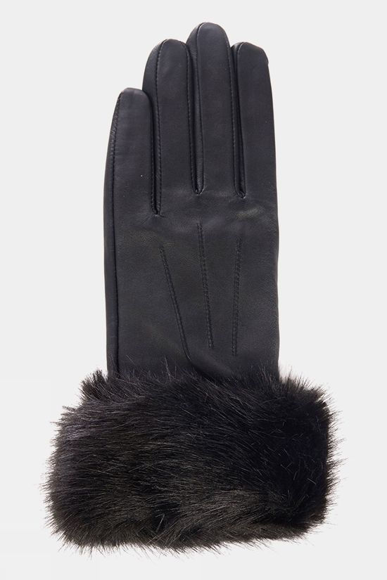 Womens Faux Fur Trimmed Leather Gloves