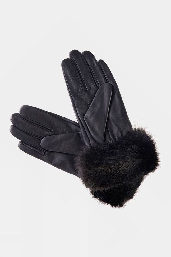 Womens Faux Fur Trimmed Leather Gloves