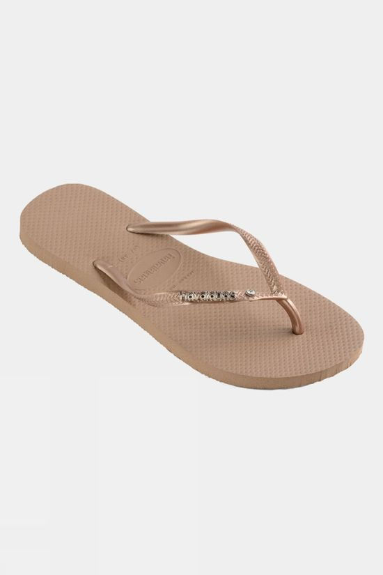 Womens Slim Metal Logo Crystal Flip Flops