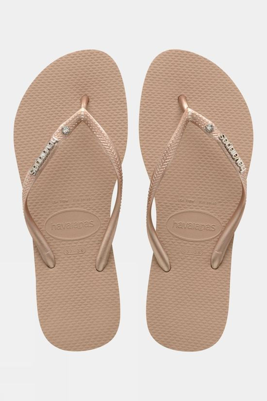 Womens Slim Metal Logo Crystal Flip Flops