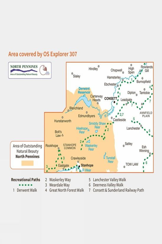Explorer Map 307 Consett And Derwent Reservoir