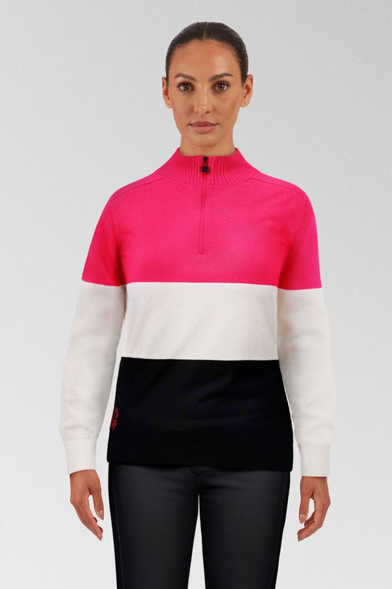 Womens Merino Three Colourblock Half Zip Fleece Top